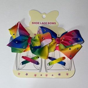 NEW girls bow rainbow bedazzled laces